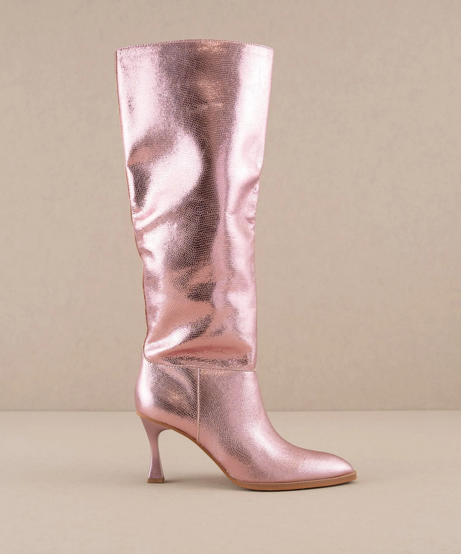 The Vanessa | Metallic Pink Alligator Print Knee High Boot