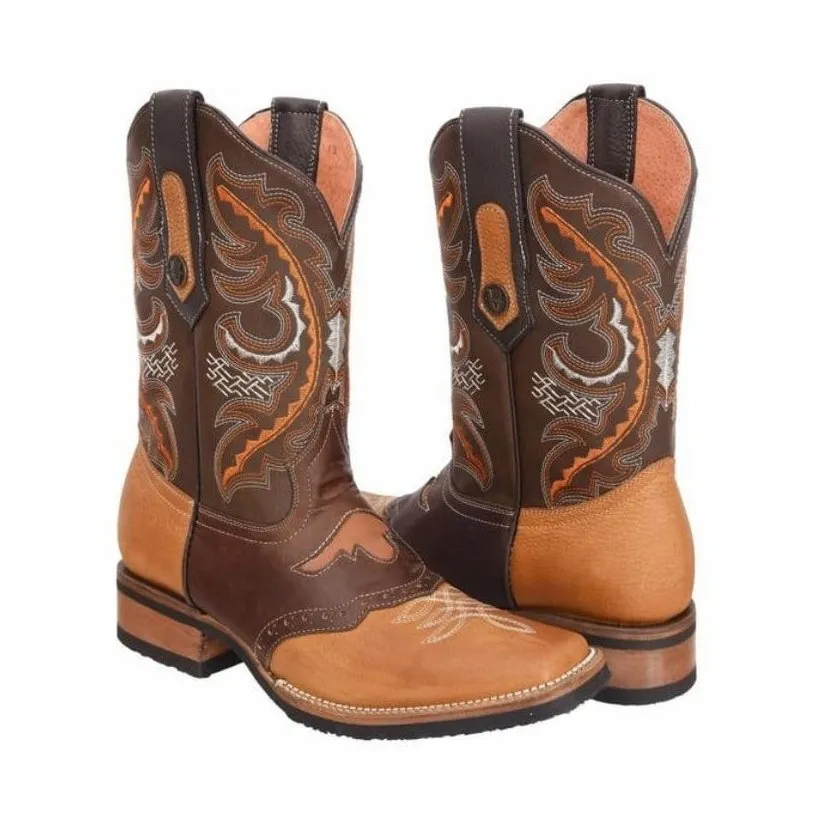 VE-030 TAN Torito Men's Western Boots: Square Toe Cowboy & Rodeo Boots in Genuine Leather