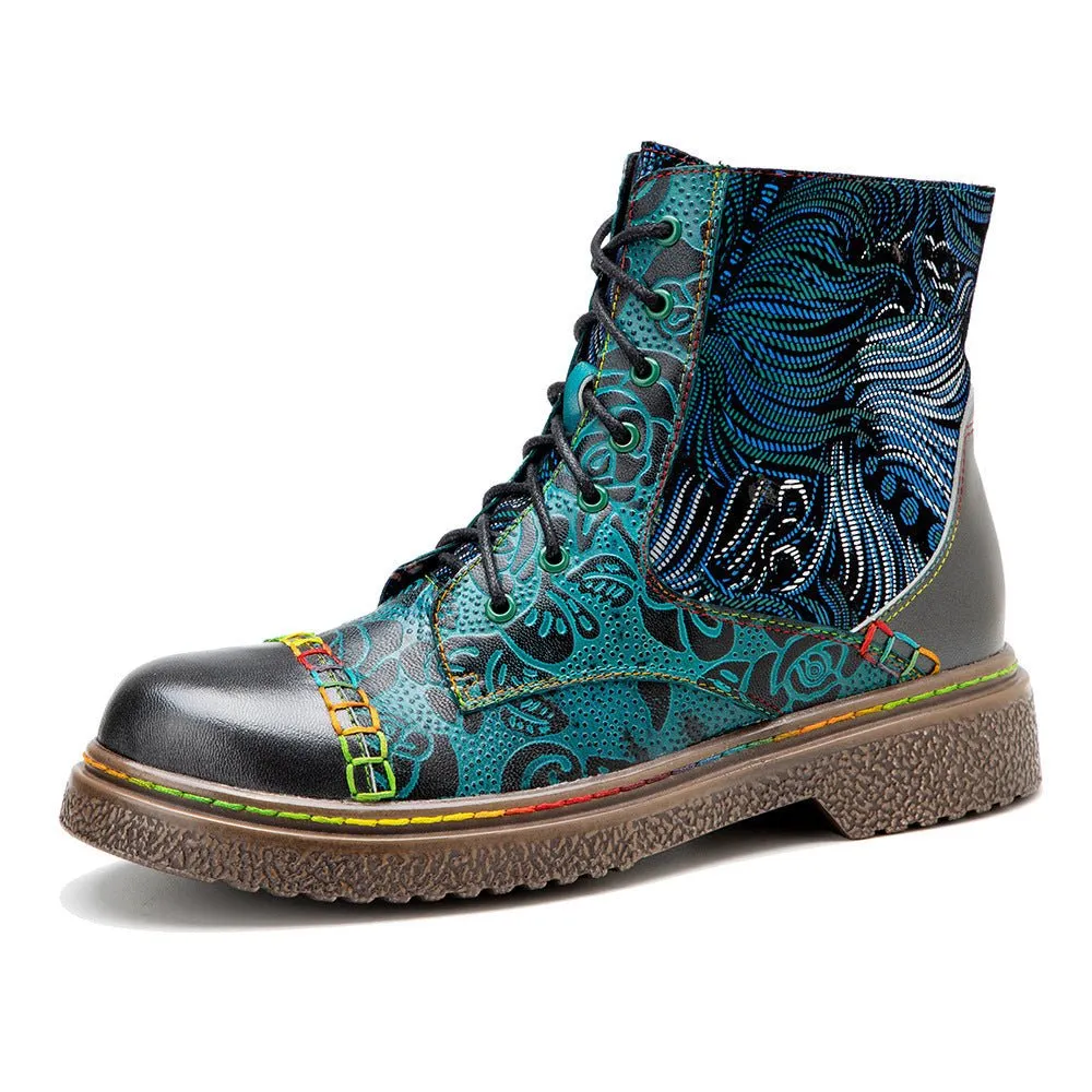 Women's Retro Sewing Leather Ankle Boots