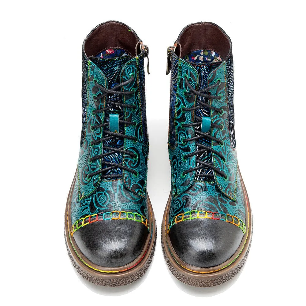 Women's Retro Sewing Leather Ankle Boots