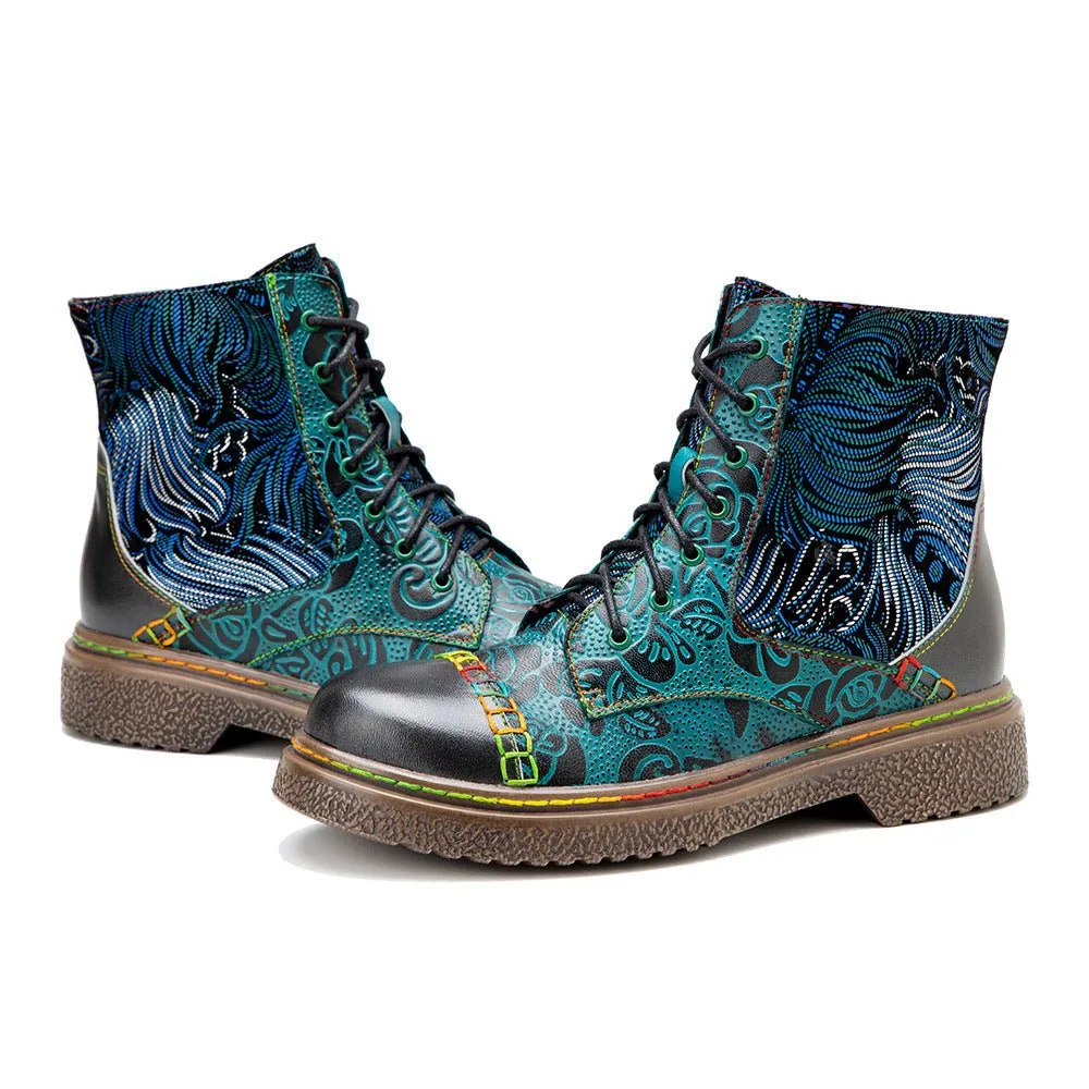 Women's Retro Sewing Leather Ankle Boots