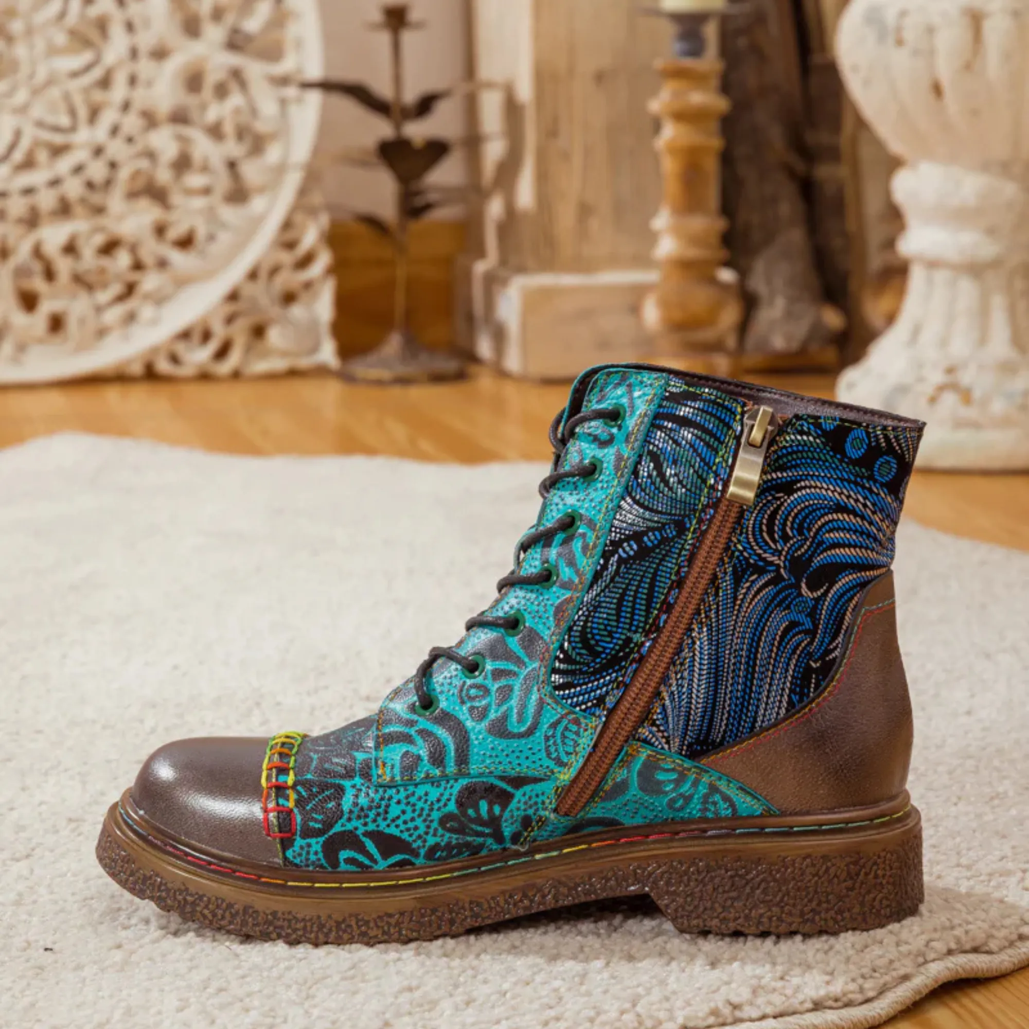 Women's Retro Sewing Leather Ankle Boots