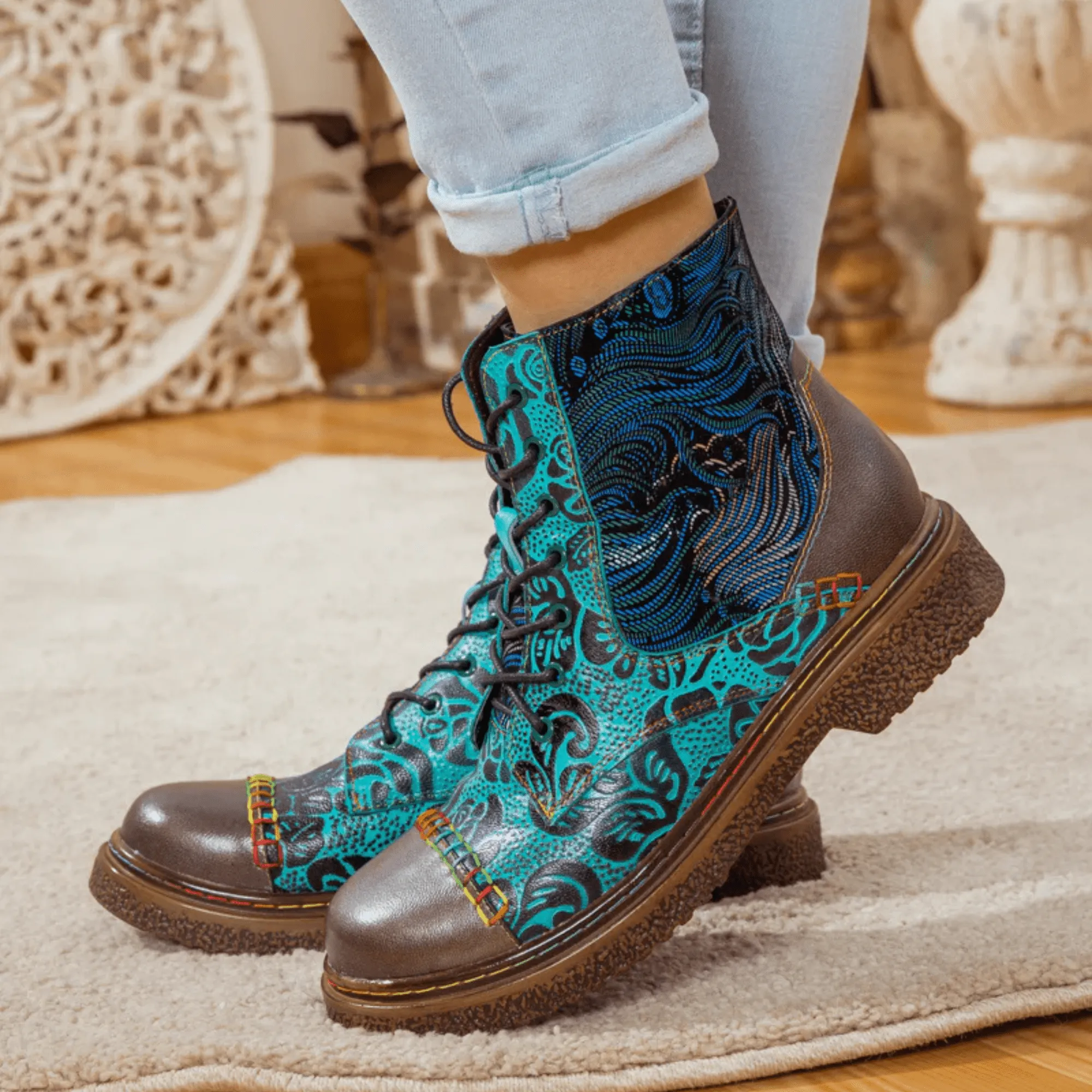 Women's Retro Sewing Leather Ankle Boots