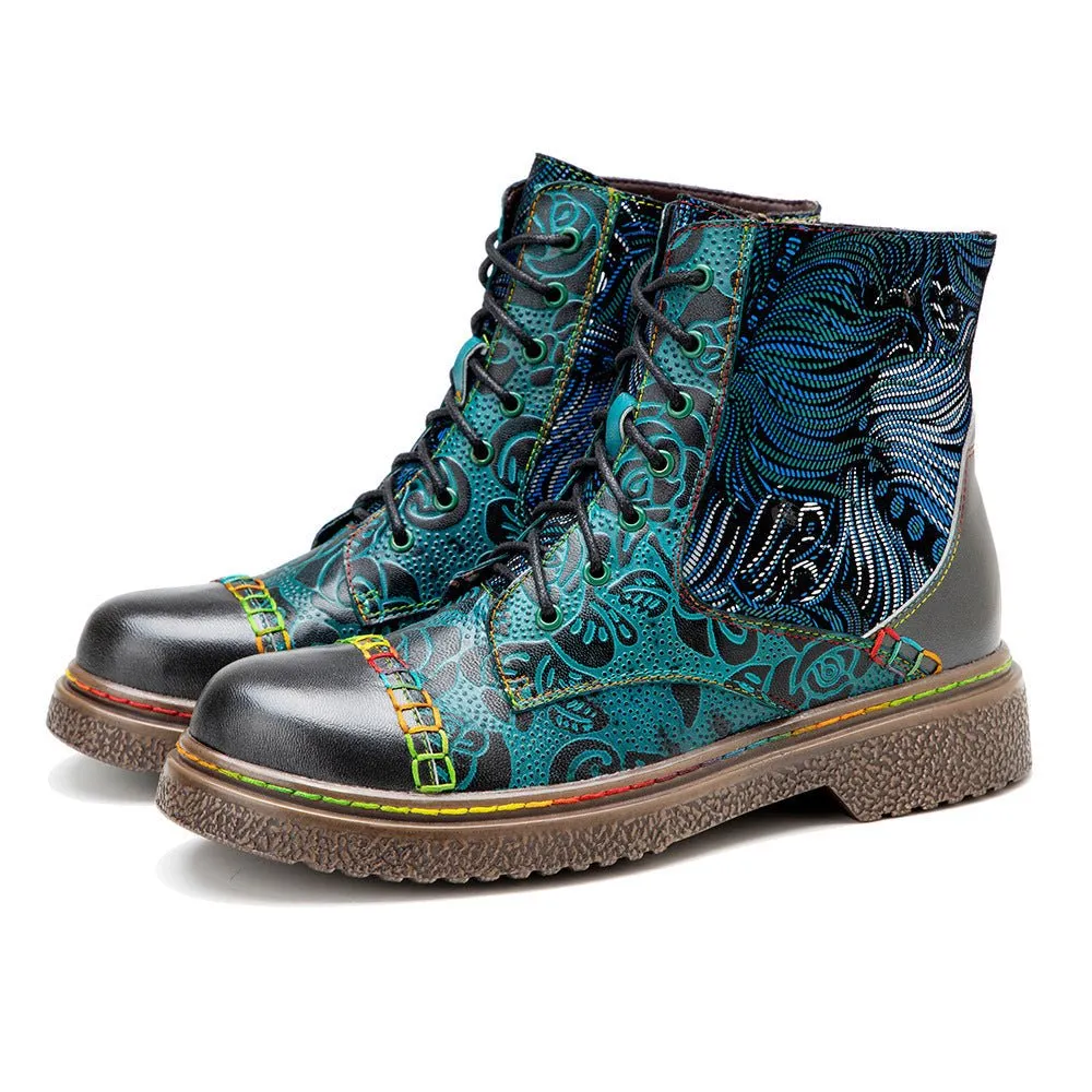 Women's Retro Sewing Leather Ankle Boots
