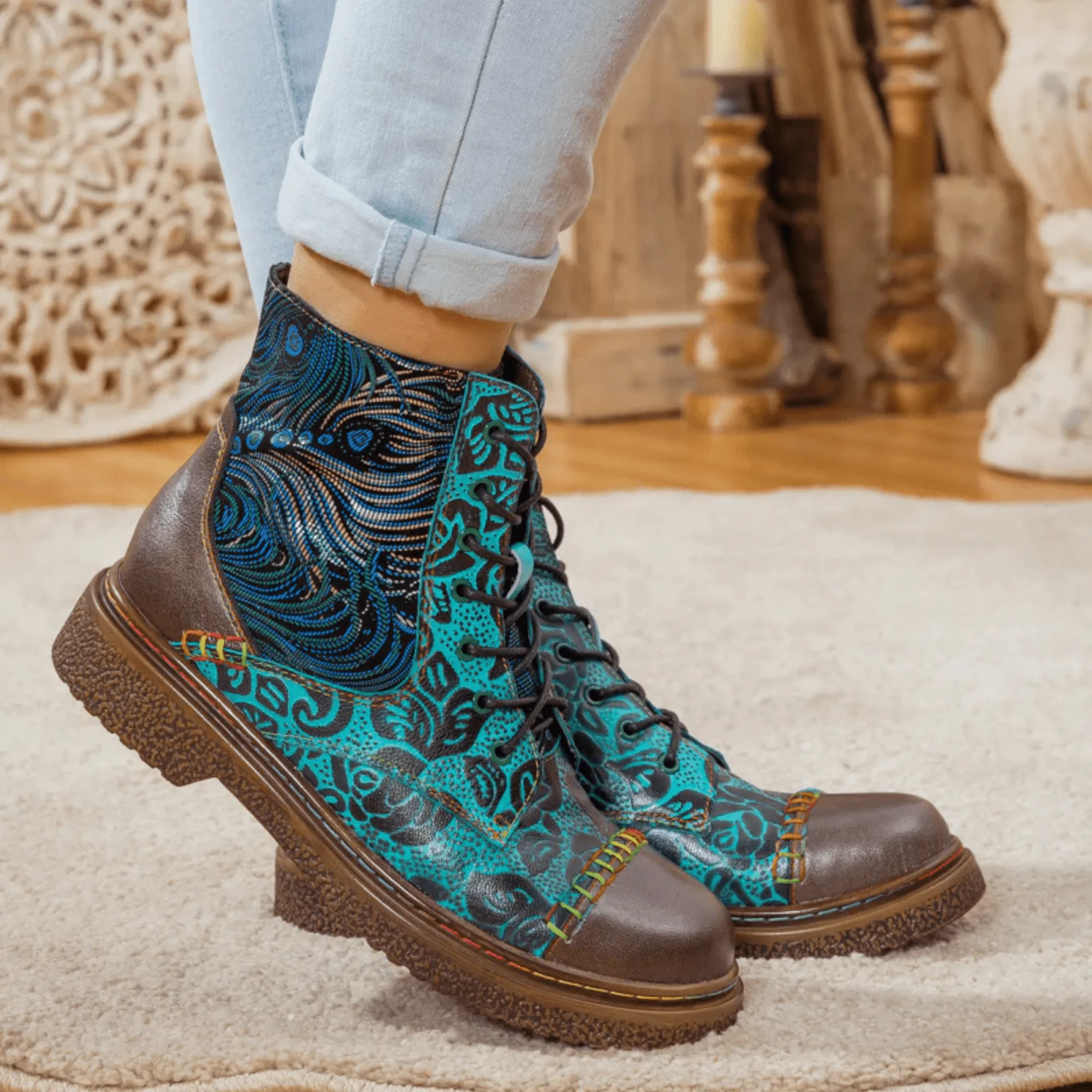 Women's Retro Sewing Leather Ankle Boots