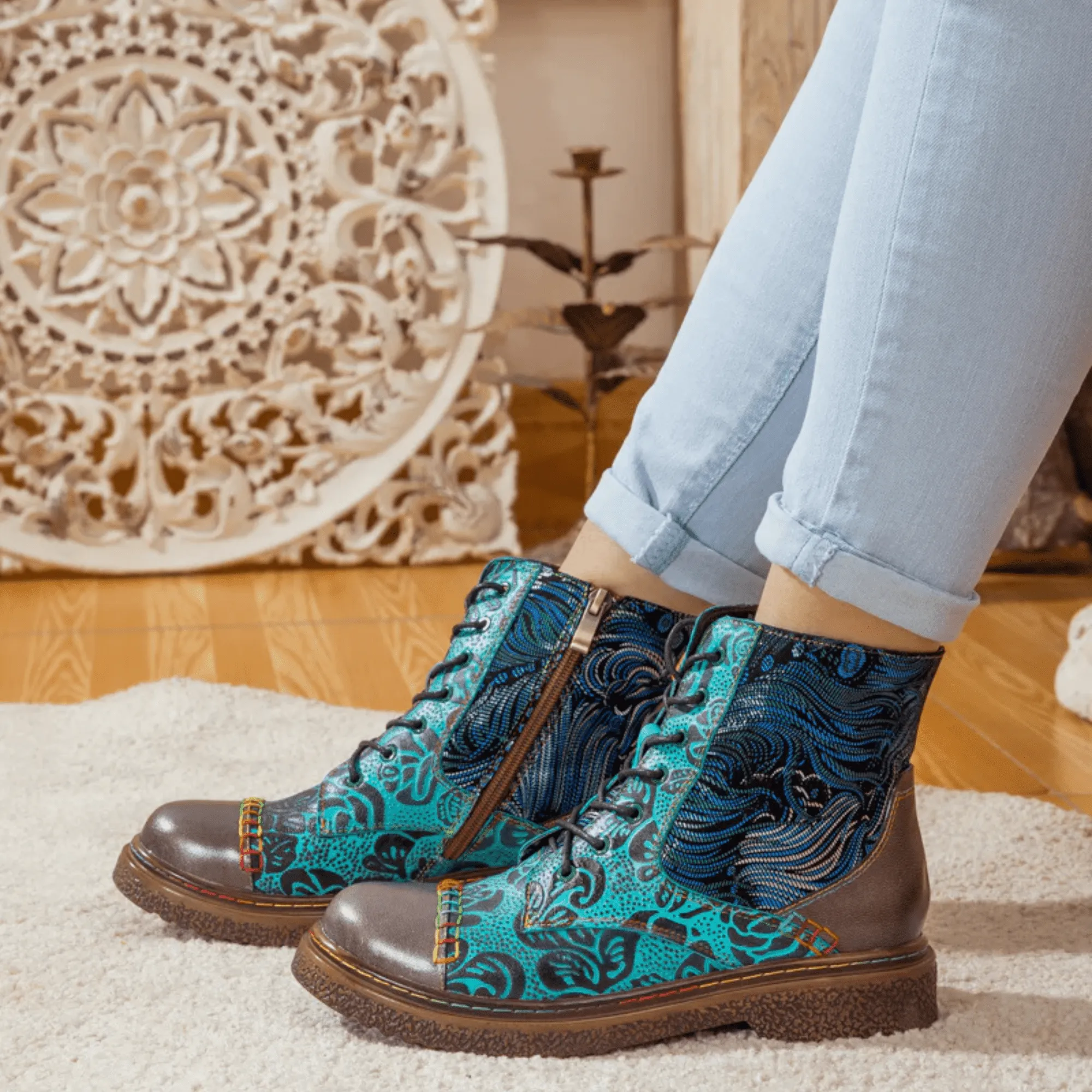 Women's Retro Sewing Leather Ankle Boots