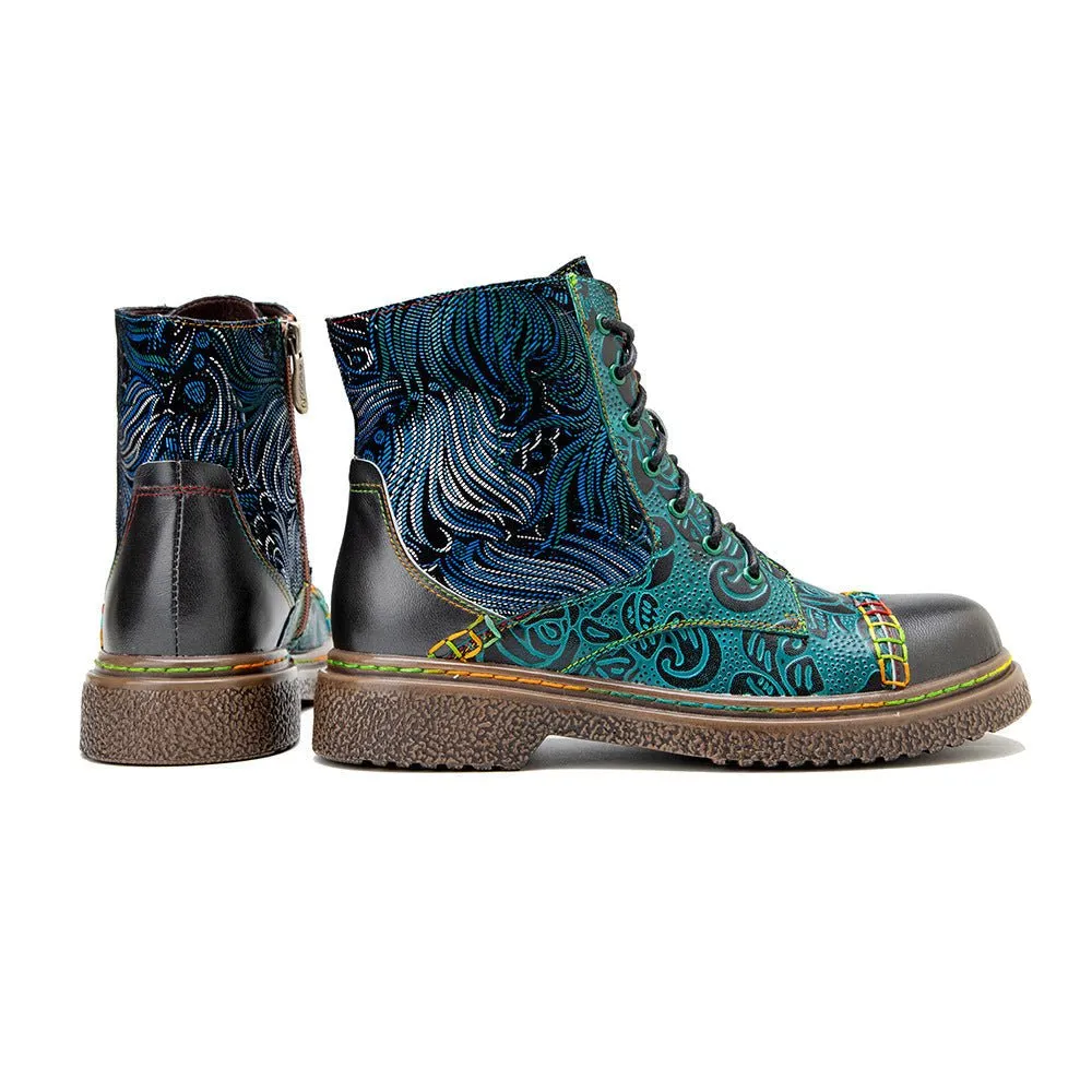 Women's Retro Sewing Leather Ankle Boots