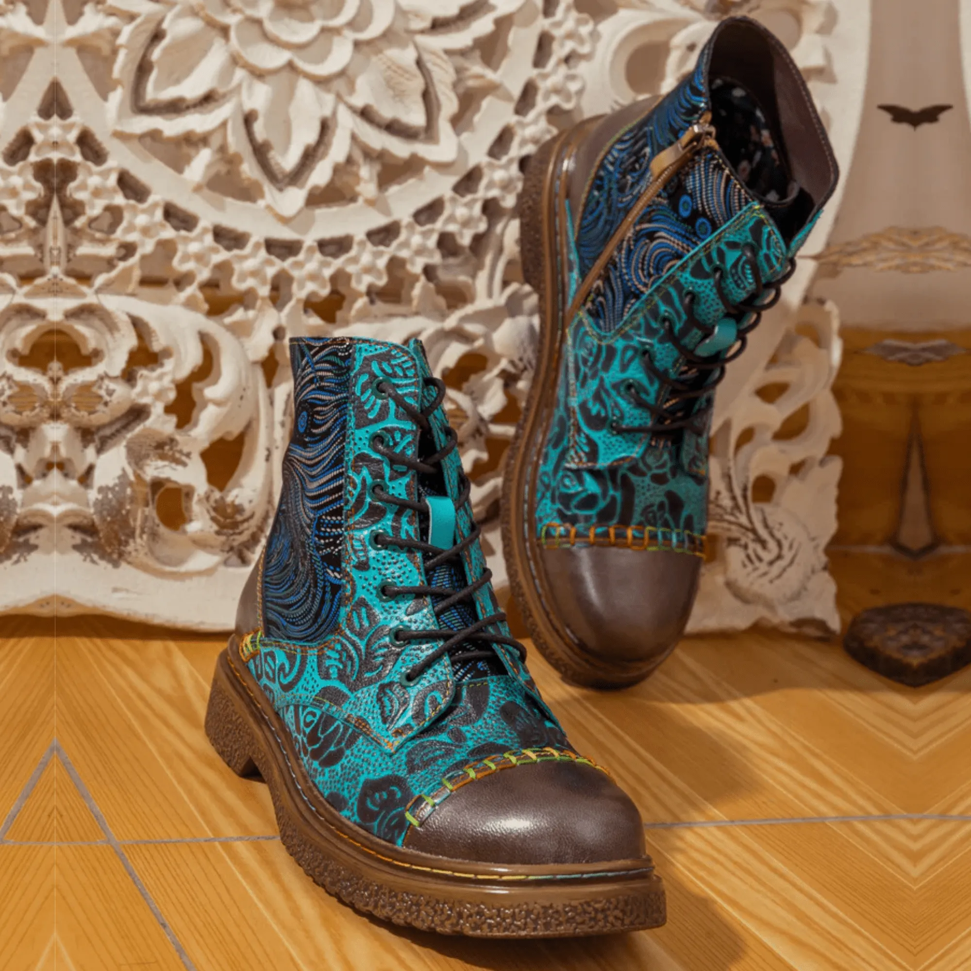 Women's Retro Sewing Leather Ankle Boots