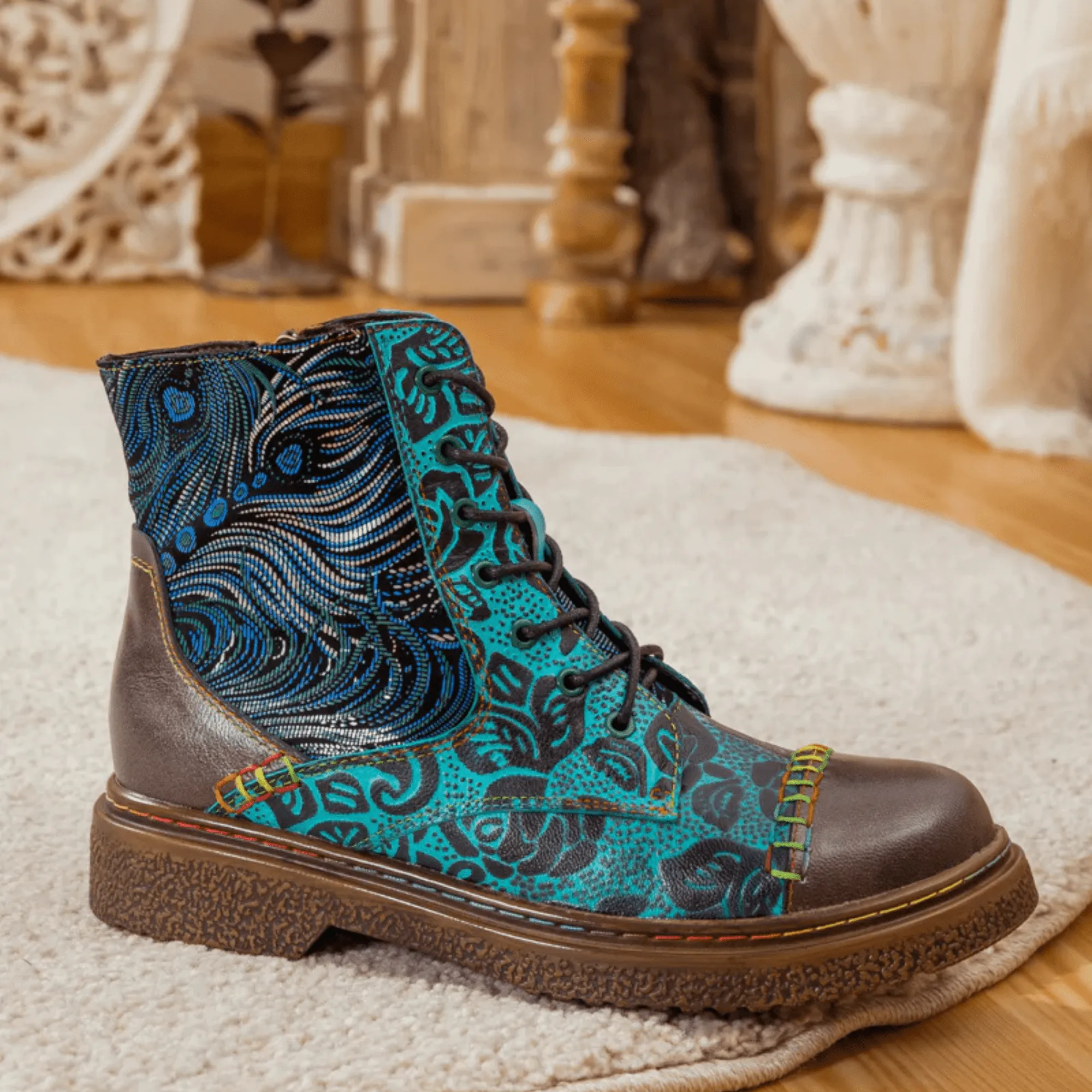 Women's Retro Sewing Leather Ankle Boots