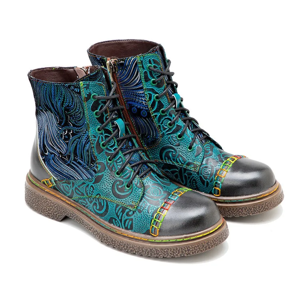 Women's Retro Sewing Leather Ankle Boots