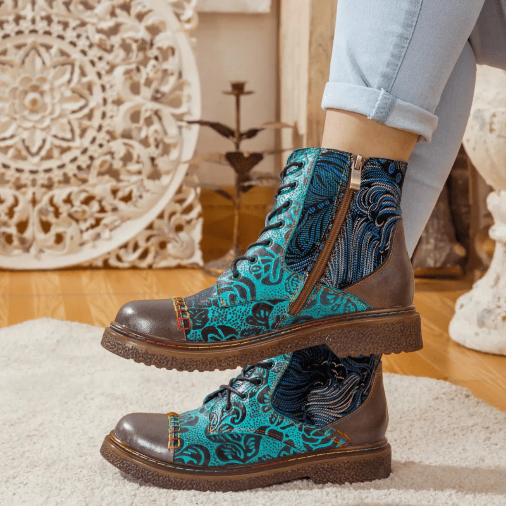 Women's Retro Sewing Leather Ankle Boots