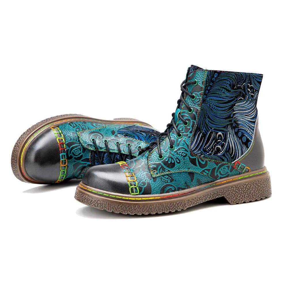Women's Retro Sewing Leather Ankle Boots