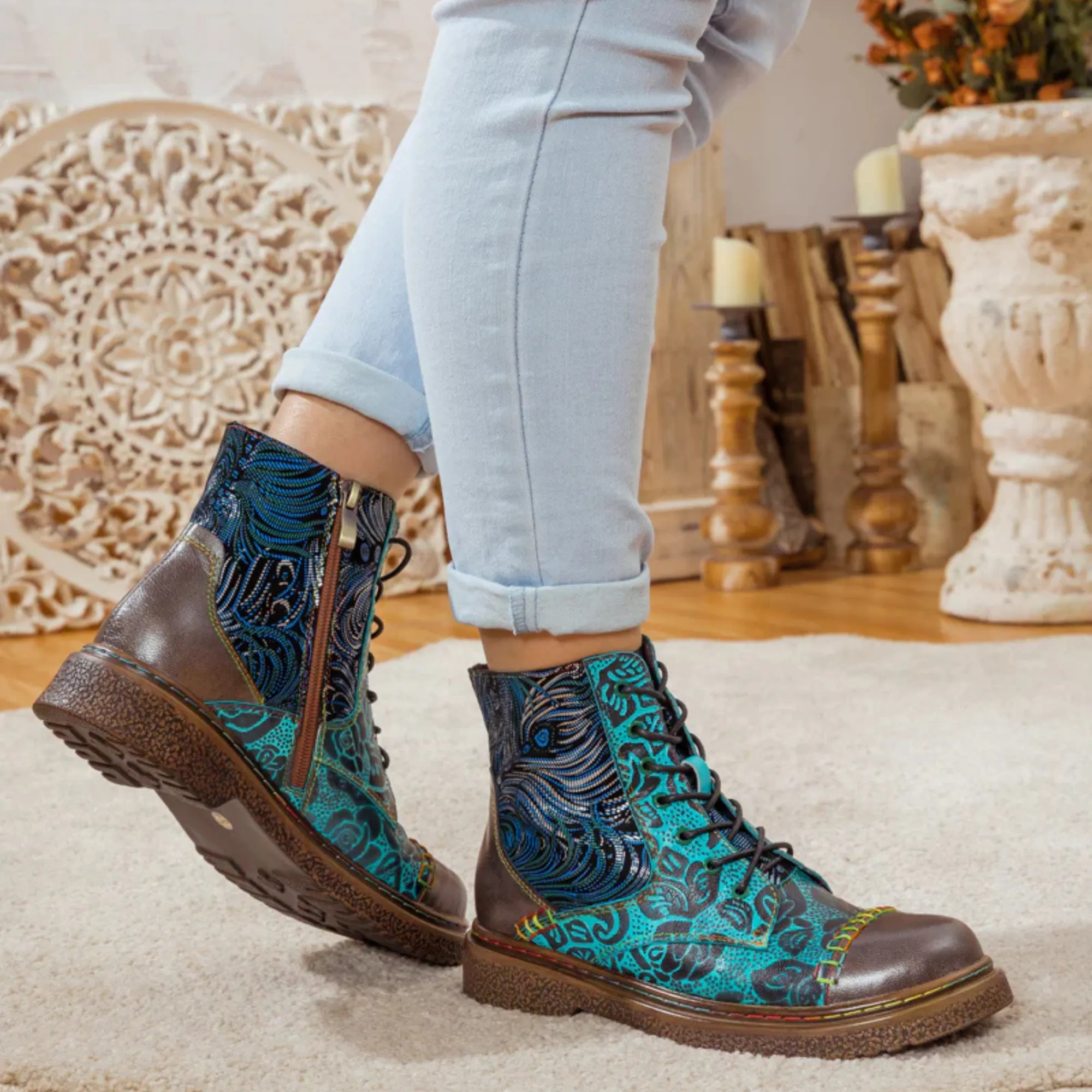 Women's Retro Sewing Leather Ankle Boots