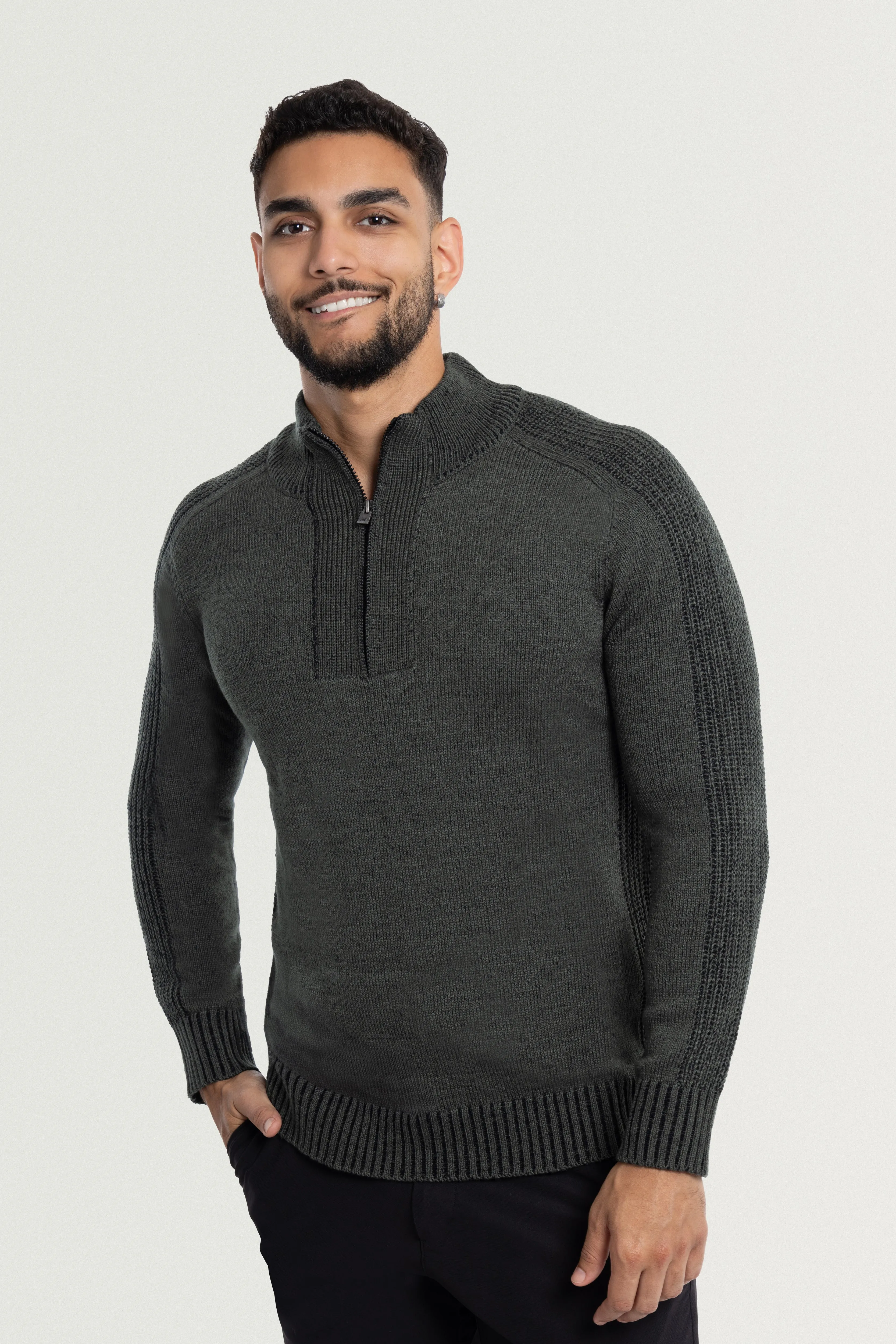 X RAY Men's Quarter Zip Mock Neck Pullover Sweater